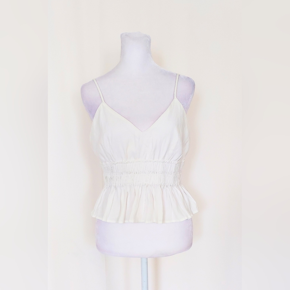 Cotton Candy LA Ruffle Babydoll V Neck Sleeveless Tank Top Ivory Size Medium